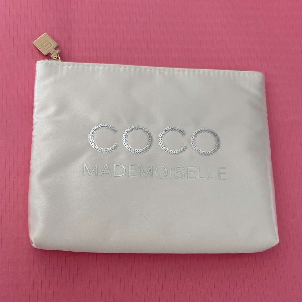 CHANEL White Coco Mademoiselle Cosmetic Pouch with Silver Logo